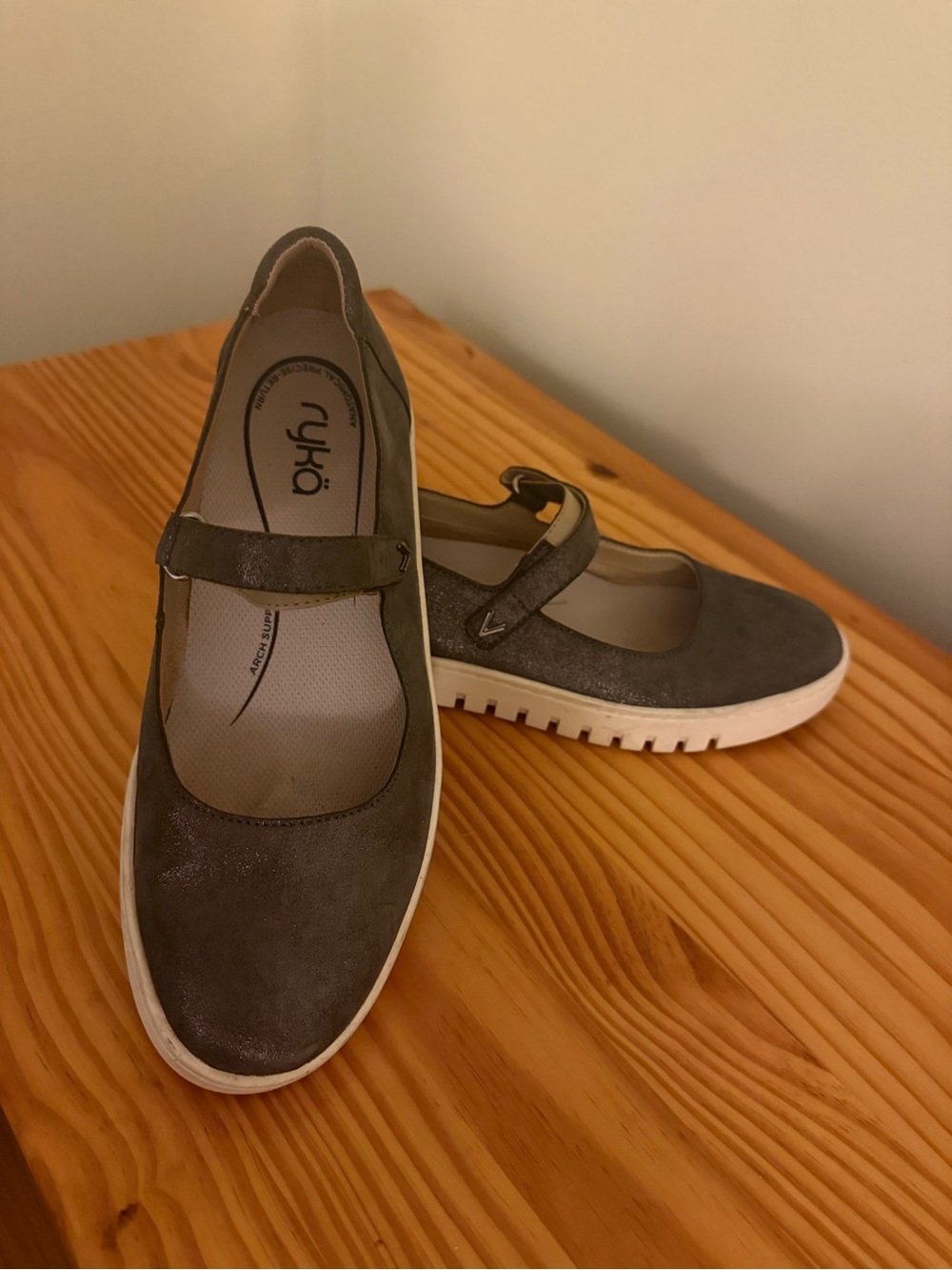 Ryka Gray Glitter Mary Jane Sneakers with White Platform - Picture 4 of 15